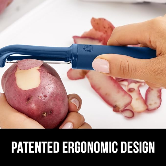 GORILLA GRIP® Patented BPA-Free Vegetable Peeler, Extra Sharp Swivel Stainless Steel Blades with Guard, Comfortable Soft Handle, Easily Peel Carrots or Fruit, Potato Eye Remover, Dishwasher Safe, Blue