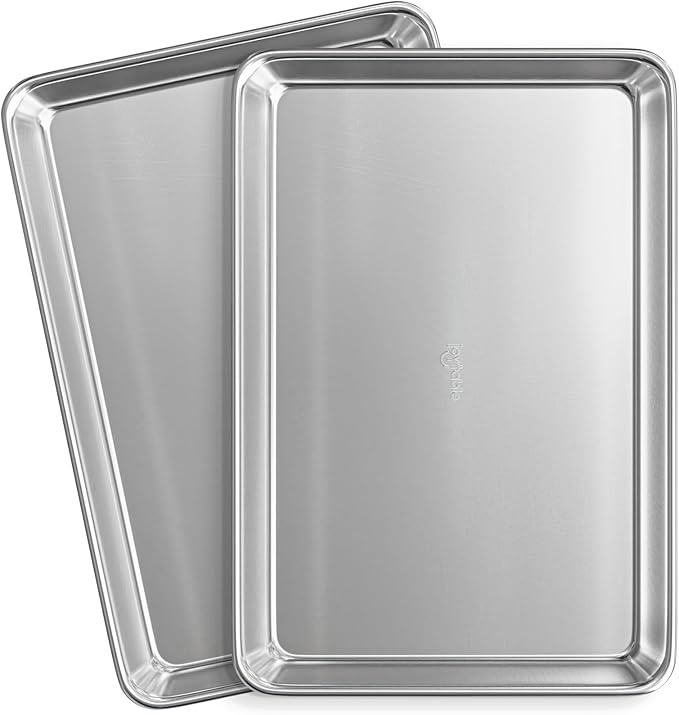Aluminum Baking Sheet Set, 2 Pack Sheet Pan, Commercial Quality Cookie Sheets for Baking or Roasting Non-Stick, 15 x 10 Inch Warp Resistant Aluminum Jelly Roll Baking Pan