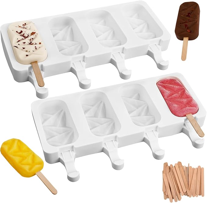 Sakolla 2 Pack 4 Cavities Diamond Shape Silicone Popsicle Molds