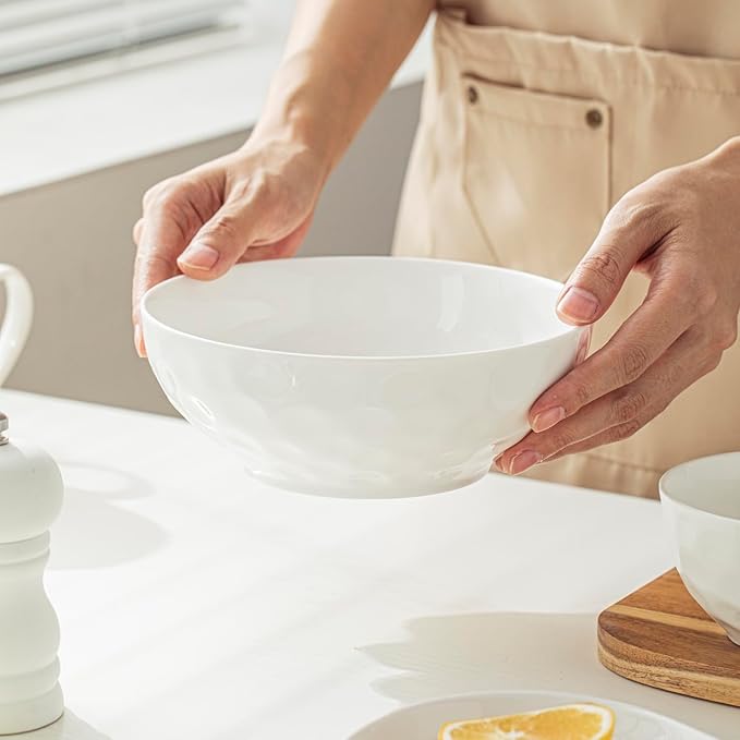 HOMBENE Ceramic Serving Bowls, 6.3 Inch, Set of 4, White, Porcelain, Modern, Oven & Microwave Safe, 25.7 oz Capacity