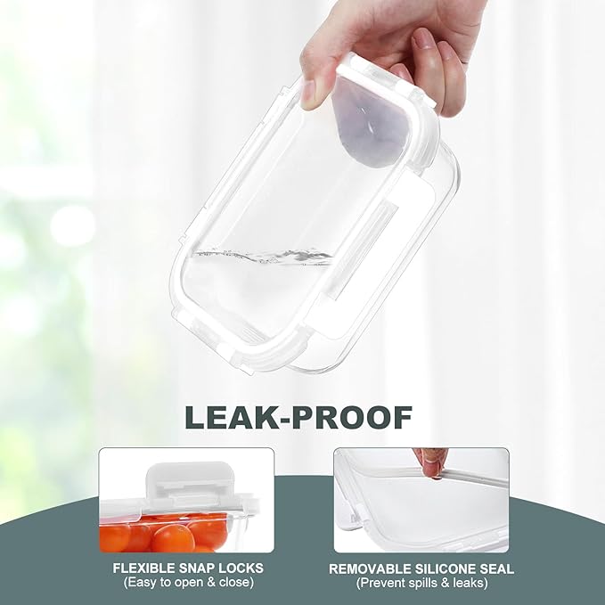KOMUEE 10 Packs 22 oz Glass Meal Prep Containers with Lids, White