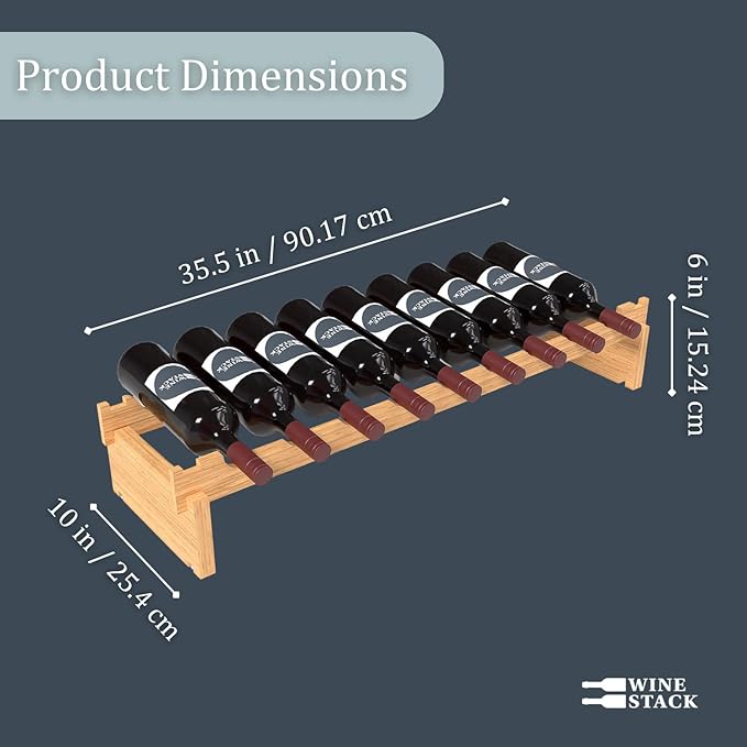 Wine Stack 9 Bottle Bamboo Stackable Small Wine Rack for Countertop, No Tools Assembly, Durable, Wine and Liquor Bottle Storage for Small Spaces
