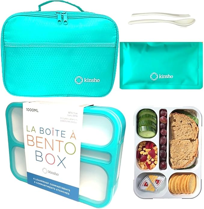 kinsho Bento Lunch Box, Ice Pack Insulated Bag for Kids, Boys, Girls, Teal