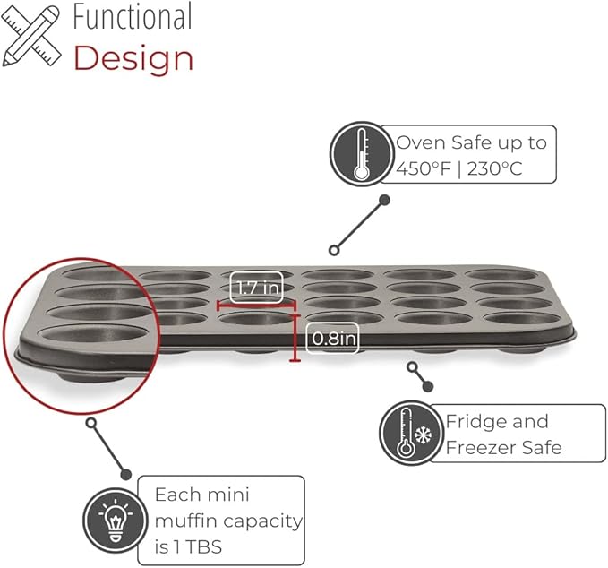 husMait Mini Muffin Pan 24 cup, Set of 2 - Non-Stick Carbon Steel Mini Cupcake Pan Multipack - Heavy Duty 48 Cavity Metal Baking Tray, Warp-Resistant, PFOA Free