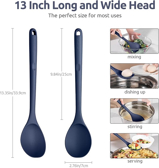 U-Taste Silicone Cooking Spoon, 13.3" Long Large Mix Spoon, Midnight Blue