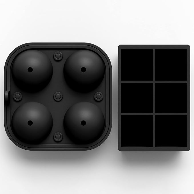 Ball Ice Cube Tray and Big Cube Molds for Whiskey, Slow Melting Set
