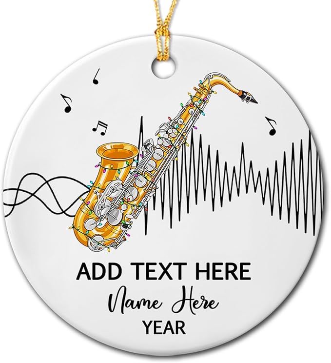 Personalized Saxophone Player Ceramic Christmas Ornament 2026, Customized Text Year Name Saxophonist Hanging Xmas Ornaments Gift, Unique Saxophone Instrument Ceramic Ornament for Women Men DDA Mom