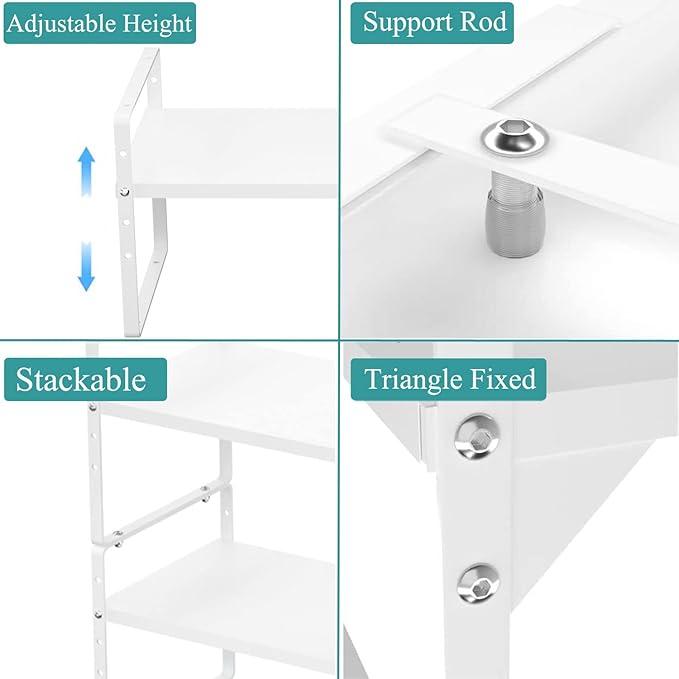 GEDLIRE Expandable Kitchen Cabinet Shelf Organizers, Stackable Metal Pantry Storage Shelves Rack, Adjustable Counter Spice Shelf for Cabinets, Countertop, Cupboard Organizers and Storage, White