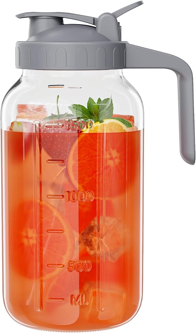 JunVpic Glass Pitcher with lid, 64 oz Wide Mouth Mason Jar