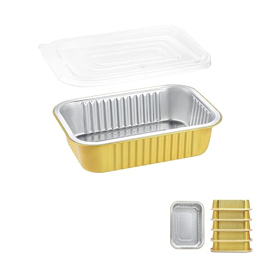 MESTAEK 25oz Aluminum Foil Pans with Lids, 5 Pack, 6 x 4 Inch