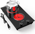GTKZW 110v Electric Cooktop 2 Burners, 12'' Electric Stove Top with Plug in, Knob Control Countertop & Built-in Ceramic Cooktop, 9 Power Levels, Child Lock, Timer, Over-Heat Protection