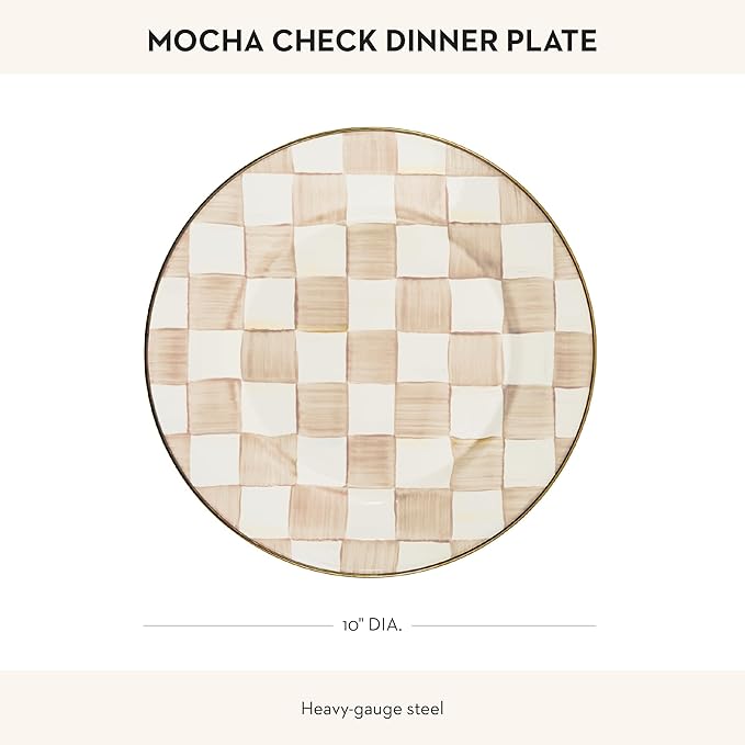 MACKENZIE-CHILDS Enamel Dinner Plate, Brown-and-White Mocha Check