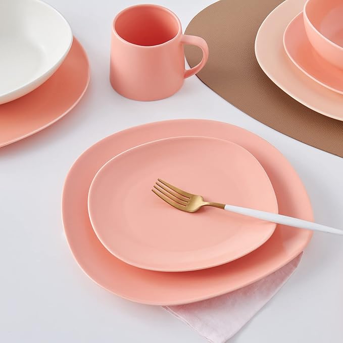 Stone Lain Delilah Salad Plate 6-Piece Dish Set, Porcelain, Peach