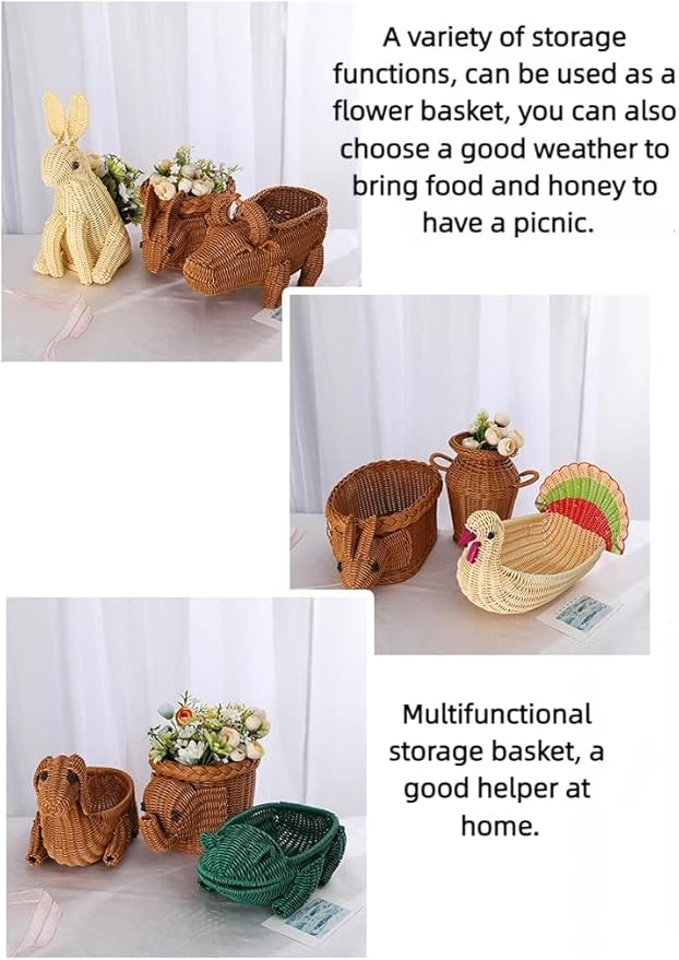 PSYCONES hand-woven round rattan basket storage basket storage box ornaments decorative basket multifunctional picnic food bread basket fruit gift basket key basket. (squirrel)