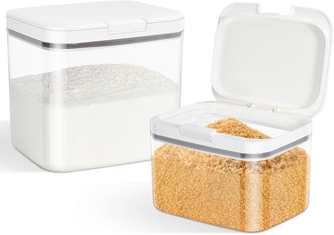 2 Pack Flour Sugar Storage Containers with Pop-to-Flip Lid 2.9 Qt + 4.75 Qt