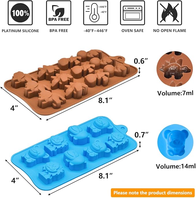 4-Pack Animal Silicone Chocolate Candy Molds, Baking Molds