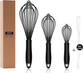 OYV Dishwasher Safe Silicone Whisk, Sealed Waterproof Design Set of 3, Professional Kitchen Whisks for Cooking Non-Scratch, Silicone & Stainless Steel Whisk, Heat Resistant Balloon Egg Beater, Black