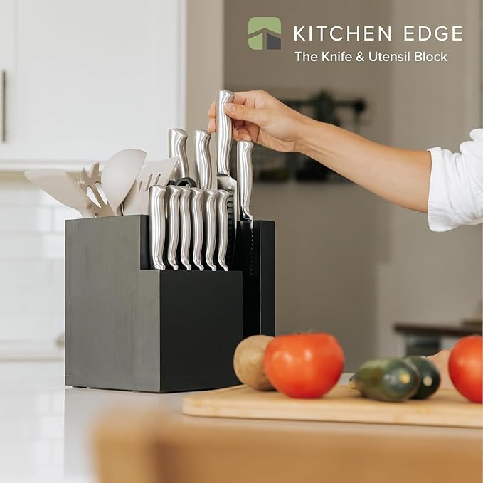 KitchenEdge Magnetic Knife Block & Utensil Holder, Black