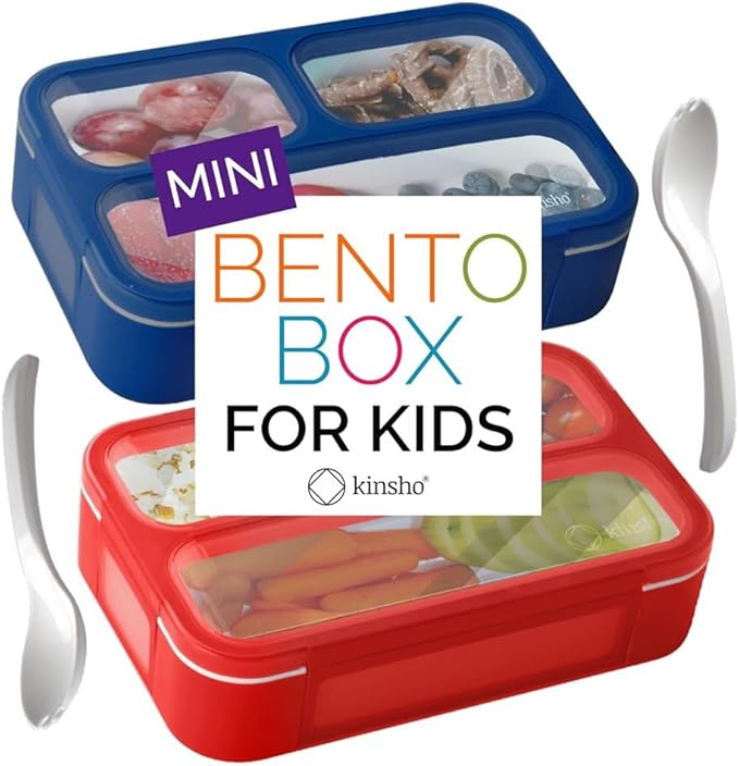 kinsho Small Snack Containers for Kids Toddlers, Set of 2 (Red + Navy Blue)