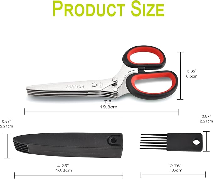 SASACIA Herb Scissors with 5 Blades & Cleaning Kit, Stainless Steel Kitchen Shears for Herbs, Lettuce, Cilantro, Dishwasher Safe, Soft-Grip Handle
