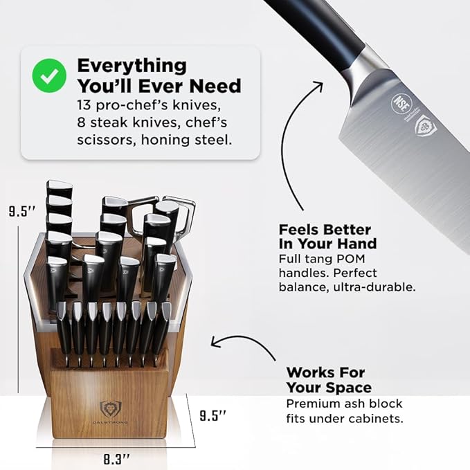 Dalstrong 24-Piece Knife Block Set — Forged German Steel (9–11° Hand-Sharpened Edge), Kiritsuke, Carving, Steak Knives — Vanquish Series For Serious Entertainers, Dinner Parties & Holiday Kitchens
