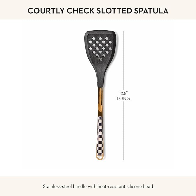 MACKENZIE-CHILDS Silicone Slotted Spatula, Black-and-White Courtly Check
