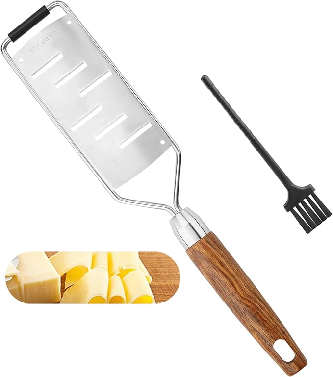 SHIKORI Stainless Steel Cheese Grater with Natural Wood Handle with a Brush