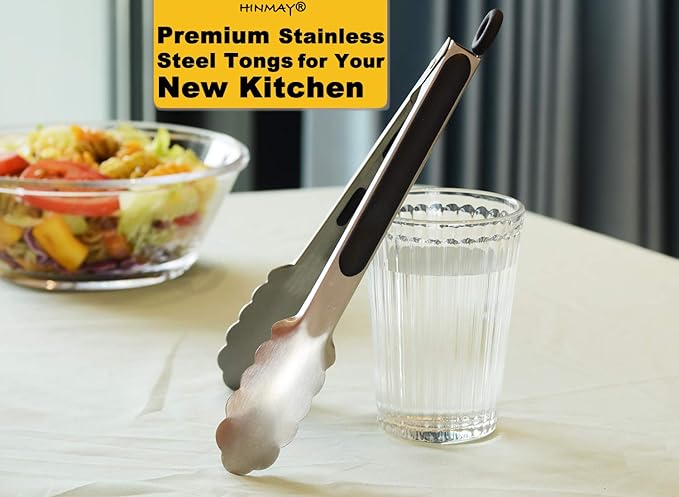 HINMAY Stainless Steel Kitchen Tongs 9-Inch Cooking Tongs, Set of 3