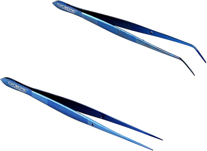 O'Creme Stainless Steel Culinary Tweezer Tongs, Curved & Straight