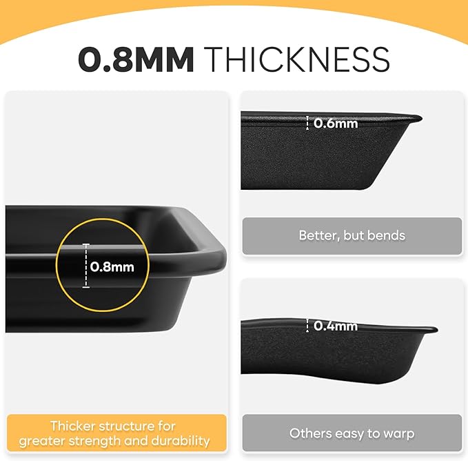 2 Pack Jelly Roll Pan 15.3” x 11.3” Cookie Sheets for Baking 0.8mm Thick Non Stick Baking Sheets for Oven Heavy Duty Baking Trays