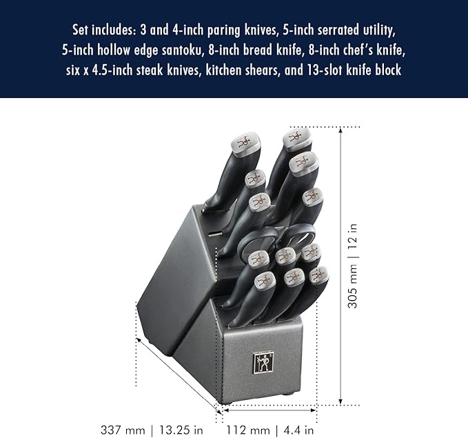 HENCKELS Silvercap 14 Piece Knife Block Set, German-Engineered, Black