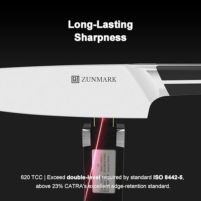 ZUNMARK Kitchen Knife Set, 14 PCS Knife Sets for Kitchen with Block, X50CrMoV15 High Carbon German Steel Knife Set with 6X Serrated Steak Knife, Heavy