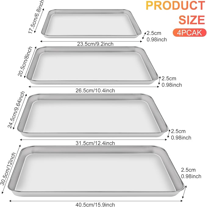 Gdotmely Baking Sheet Set, 4 Pack, 9 10 12 16 Inch