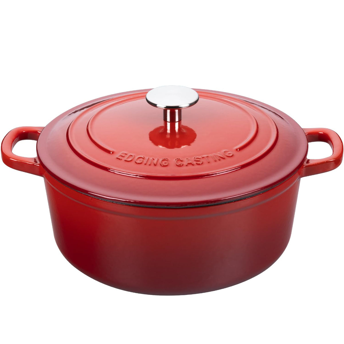 EDGING CASTING Enameled Cast Iron Dutch Oven, 5.5 Quart, Round Dutch Ovens Pot with Dual Handle for Bread Baking, Dutch Ovens with Lid, Bread Oven, Red