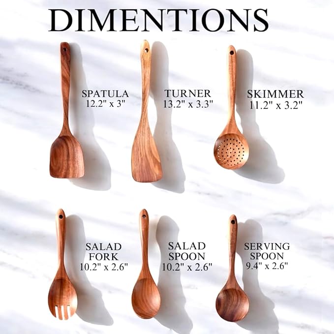 Forestroot 6-Piece Wooden Utensil Set – Premium Teak Wood Cooking Spoons & Spatulas, Non-Stick, Heat-Resistant, Durable & Eco-Friendly Kitchen Tools for Cooking & Serving
