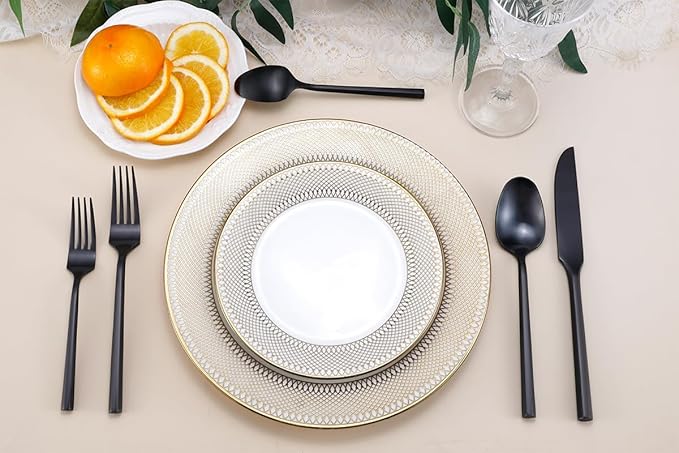DEACORY Silverware Set Matte Black Hexagon 60-Piece Service for 12