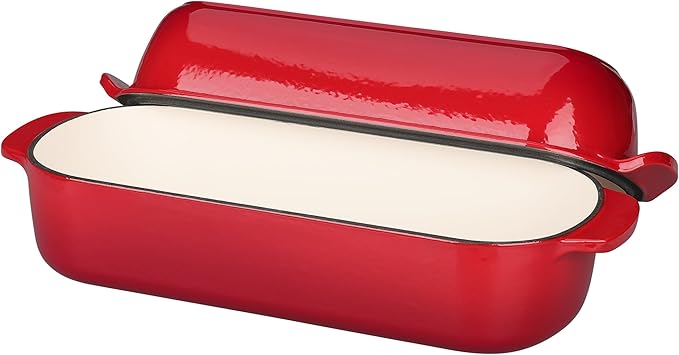 EDGING CASTING Enameled Cast Iron Loaf Pan with Lid, Bread pan, Dutch Oven Bread pan for Homemade Sourdough Bread Baking, 12.5x5.5 inch, 5qt, Red