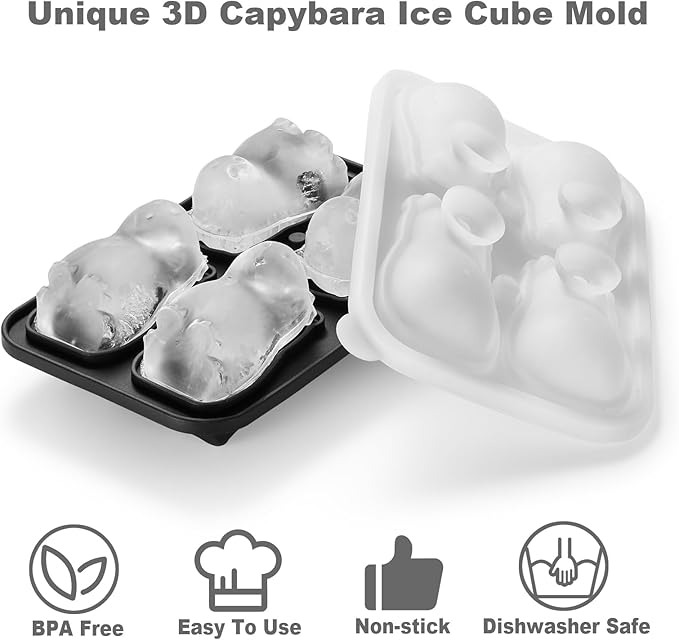 ACOOKEE Capybara Ice Cube Tray Fun Shapes, Odd Novelty Cute Capybara Gifts Stuff, 2.2" Large Silicone Whiskey Ice Mold for Cocktails,Bourbon,Brandy, w/Funne