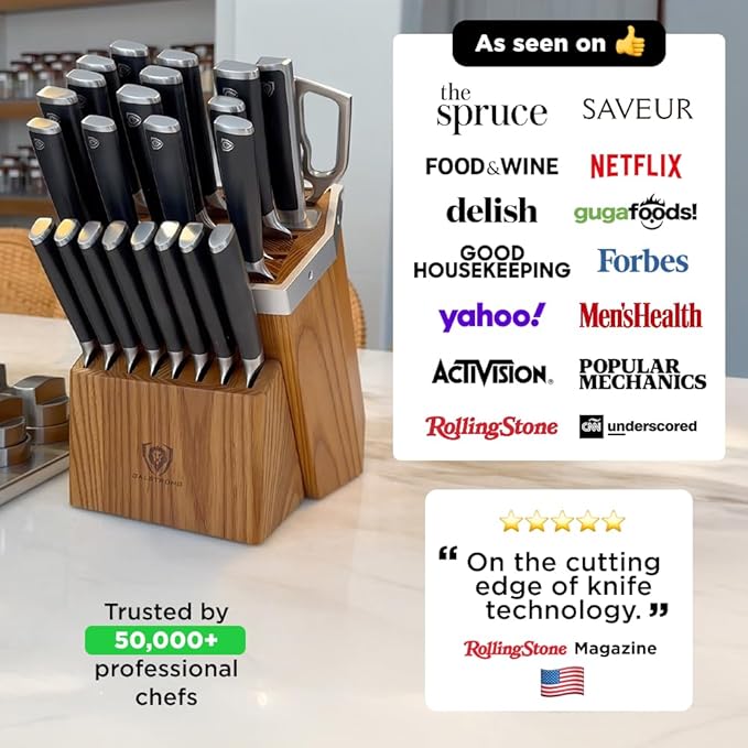 Dalstrong 24-Piece Knife Block Set — Forged German Steel (9–11° Hand-Sharpened Edge), Kiritsuke, Carving, Steak Knives — Vanquish Series For Serious Entertainers, Dinner Parties & Holiday Kitchens