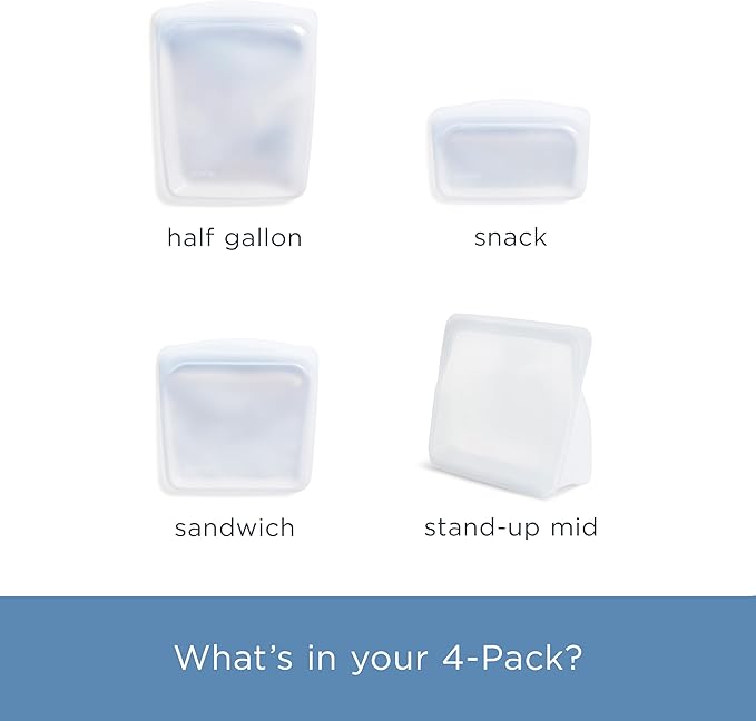 Stasher Premium Reusable Silicone Food Storage Bags, 4-Pack, Clear