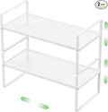 SOFRON Expandable Storage Shelf, Stackable Organizer Rack, White Large 2 PK