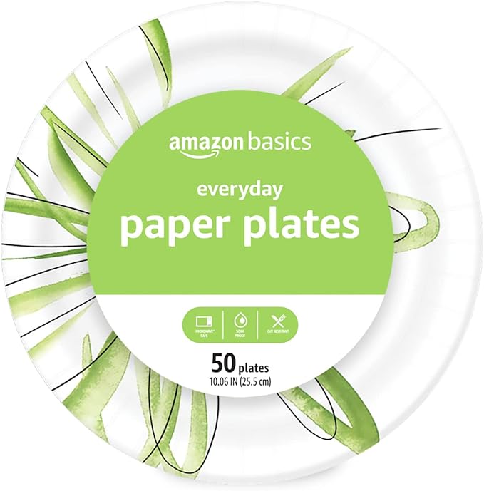 Amazon Basics Everyday Paper Plates, 10 Inch, Disposable, 50 Count, Packaging May Vary