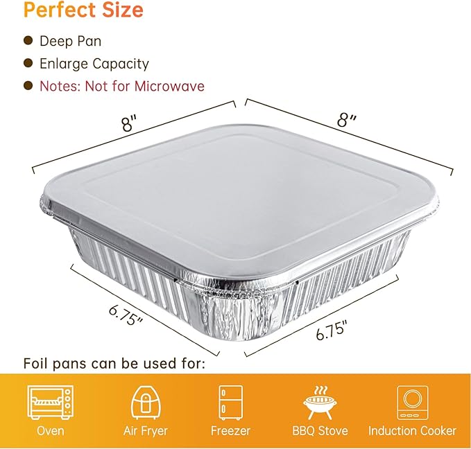 Ezsart 10 Pack 8x8 Aluminum Pans with Lids, 8x8 Foil Baking Pans with Lids