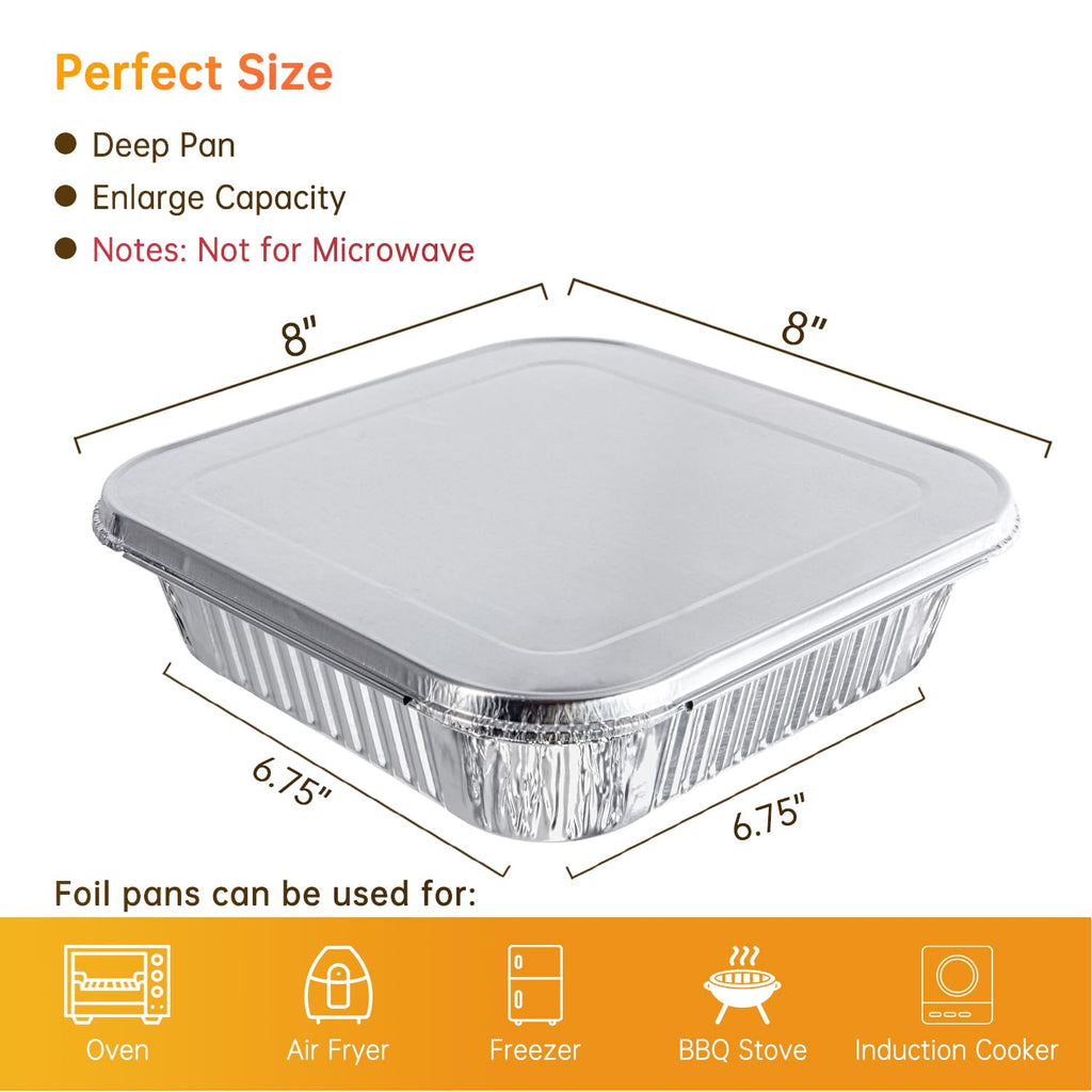 Ezsart 10 Pack 8x8 Aluminum Pans with Lids, 8x8 Foil Baking Pans with Lids