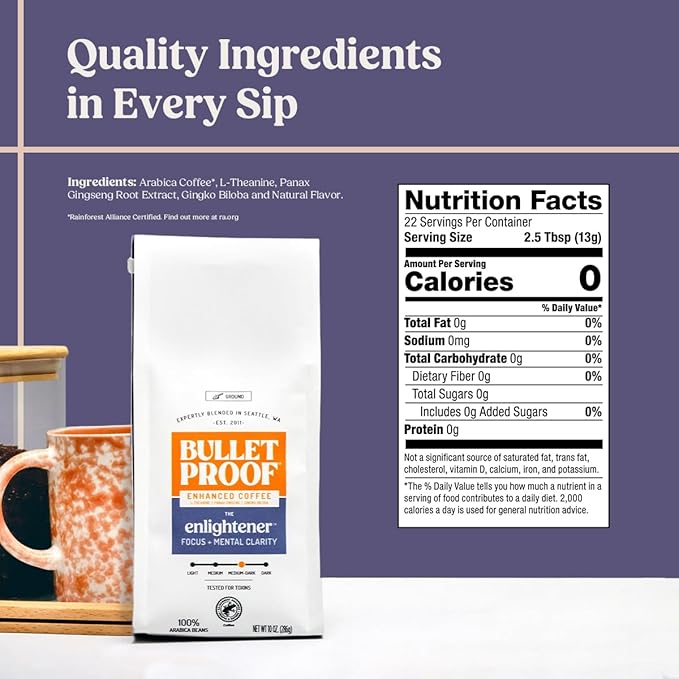 Bulletproof Enlightener Medium-Dark Roast Ground Coffee, 10 oz