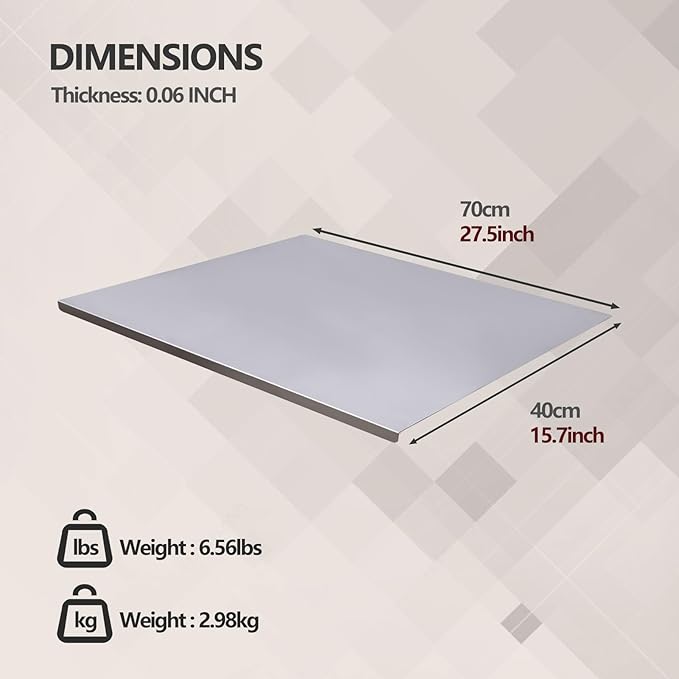 Stainless Steel Kitchen Cutting Board, 304 Stainless Steel, Double-Sided for Separation, Baking and Pizza Making (15.7×27.5×0.06")