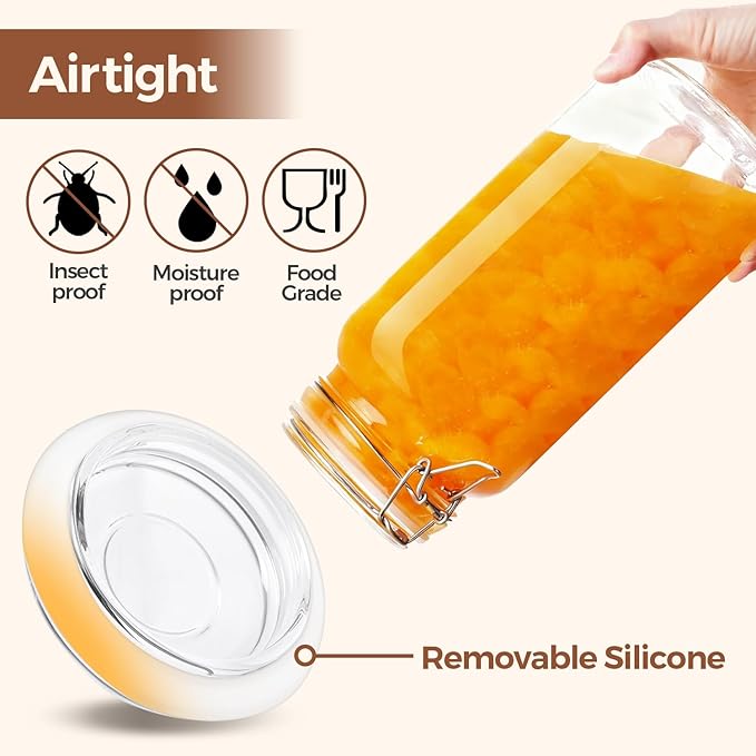 ComSaf Large Square Glass Jars with Airtight Lids 78 oz 3 Pack Wide Mouth