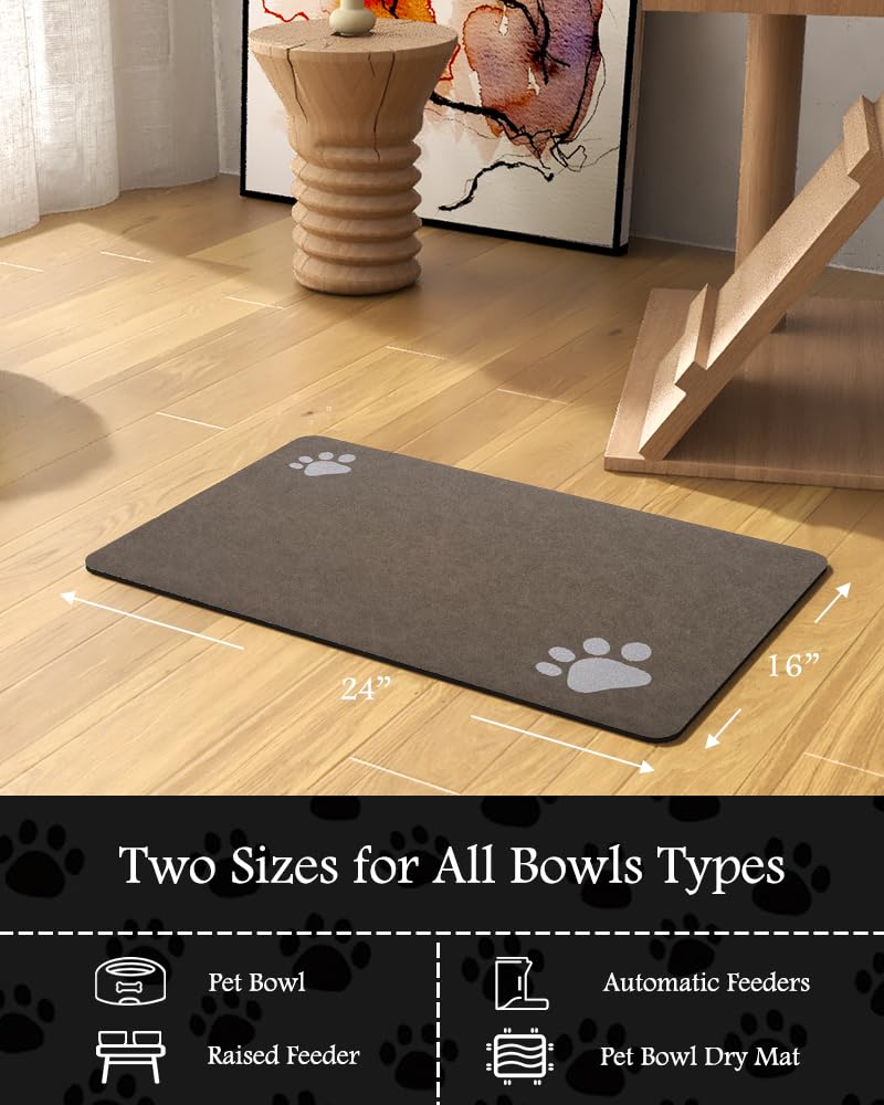Pet Feeding Mat-Absorbent Dog Mat for Food and Water Bowl-No Stains Quick Dry Water Dispenser Mat-Dog Accessories Pet Supplies-Bowl for Messy Drinkers（Brown,16"x24"