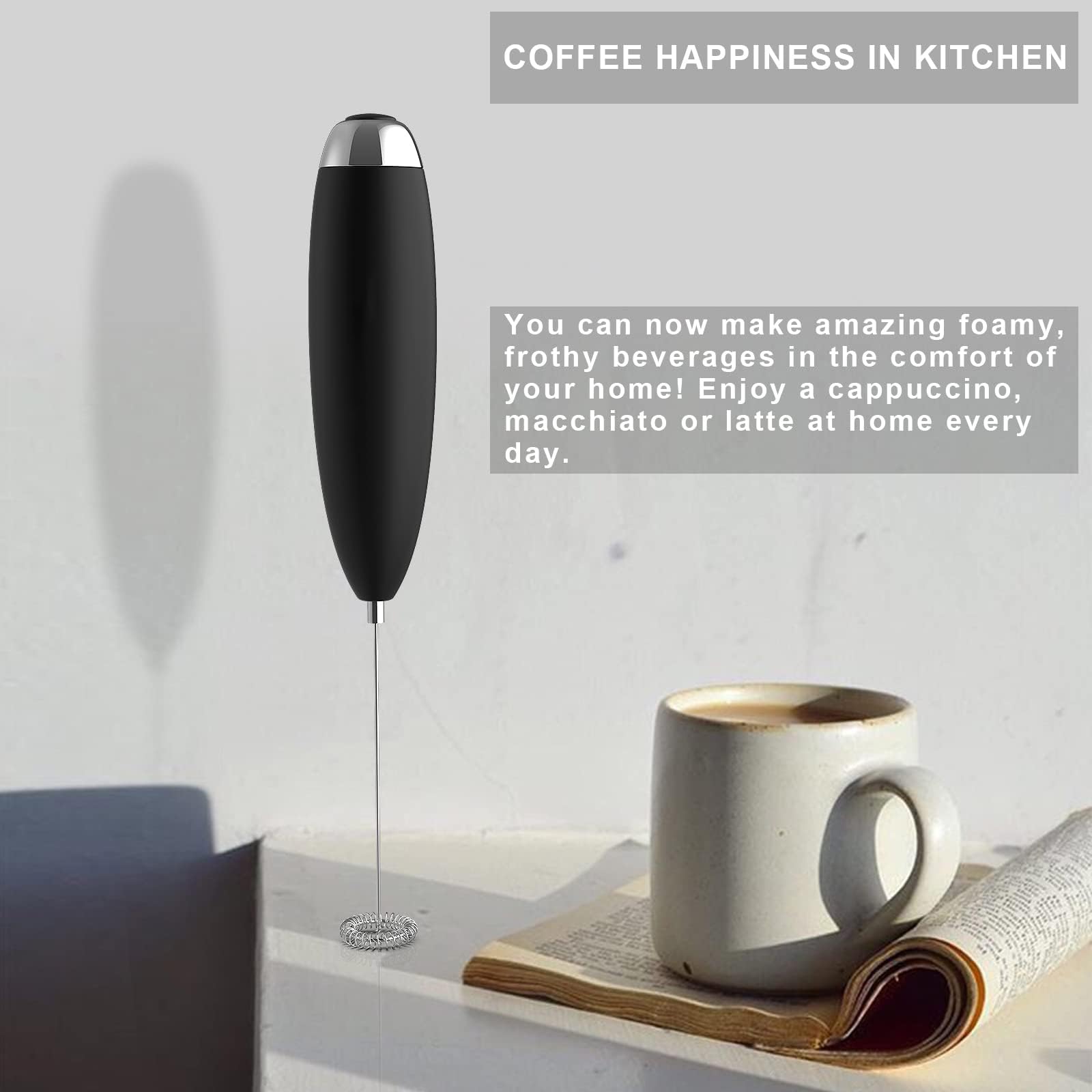 Anteday Electric Milk Frother Handheld, Quality Frother Wand for Coffee, Battery Operated (Not included) Drink Mixer Matcha Whisk, Functionality Foam Maker for Frappe Hot Chocolate, Cappuccino, Lattes
