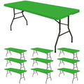 10 Pack Fitted Tablecloth for 8 Foot Rectangle Tables, Green Elastic Outdoor Picnic Table Cover, Washable Stretch Folding Table Cloths 8 ft for Camping Party Patio Kitchen Banquet, 30" W x 96" L